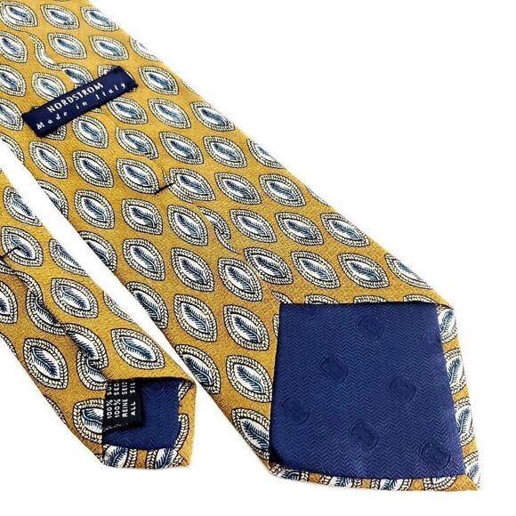 Nordstrom Silk Tie Woven Yellow Abstract Geometric Wide Italy - Picture 5 of 6